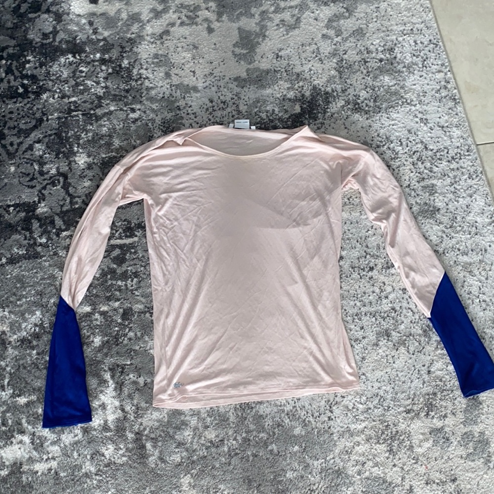Lacoste baby pink and blue color block long sleeve top